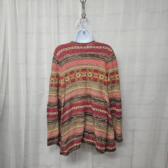 Chaps Pink Green Southwestern Cardigan Boho Open Aztec Western 1X - Picture 6 of 10